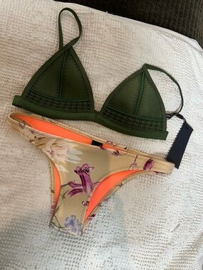 triangl swimwear Olive Green Triangle Bikini Set with Neon Accent